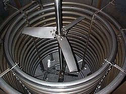The photo shows the inside of a fermenter at the Labrot and Graham distillery.