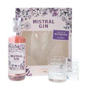 Mistral Dry Rosé Gin de Provence with two glasses (B-ware) 