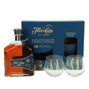 Flor de Caña Centenario Rum with 2 glasses (B-goods) 12 Years